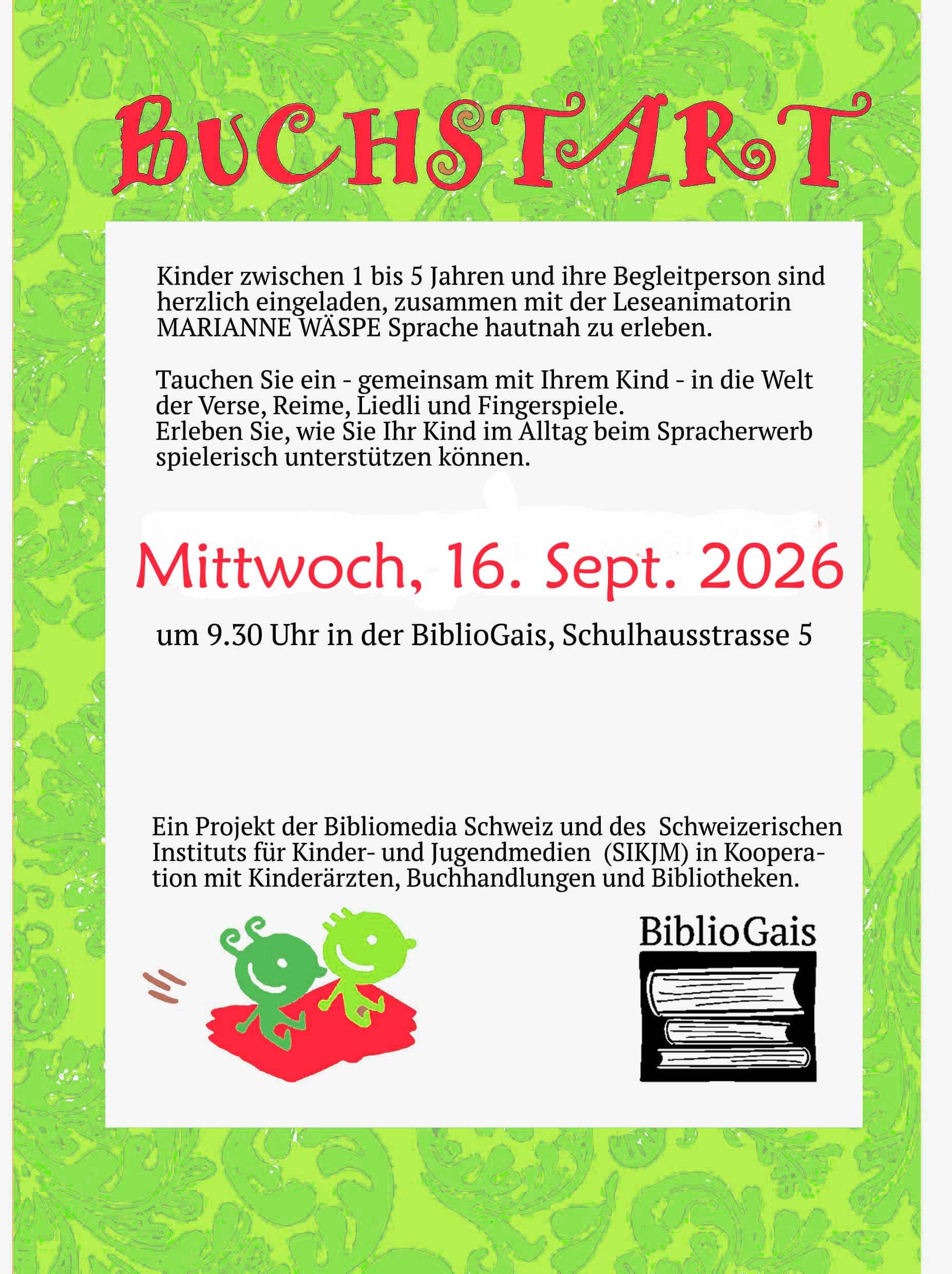Flyer für Buchstart vom 16. September